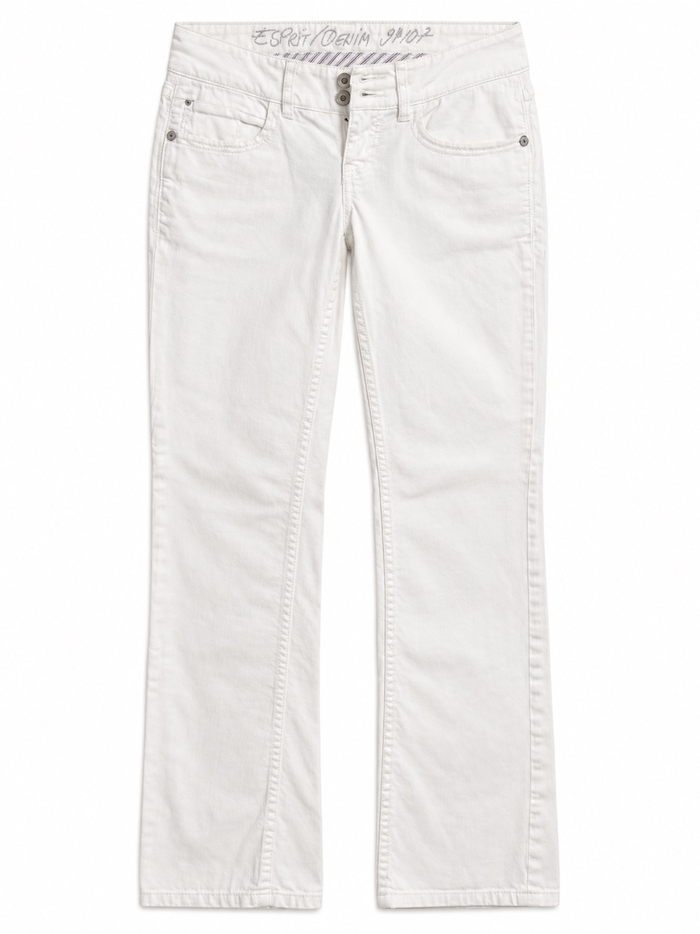 Esprit Denim Women’s 9/10 White Straight Leg Jeans Embroidered Pockets Y2K